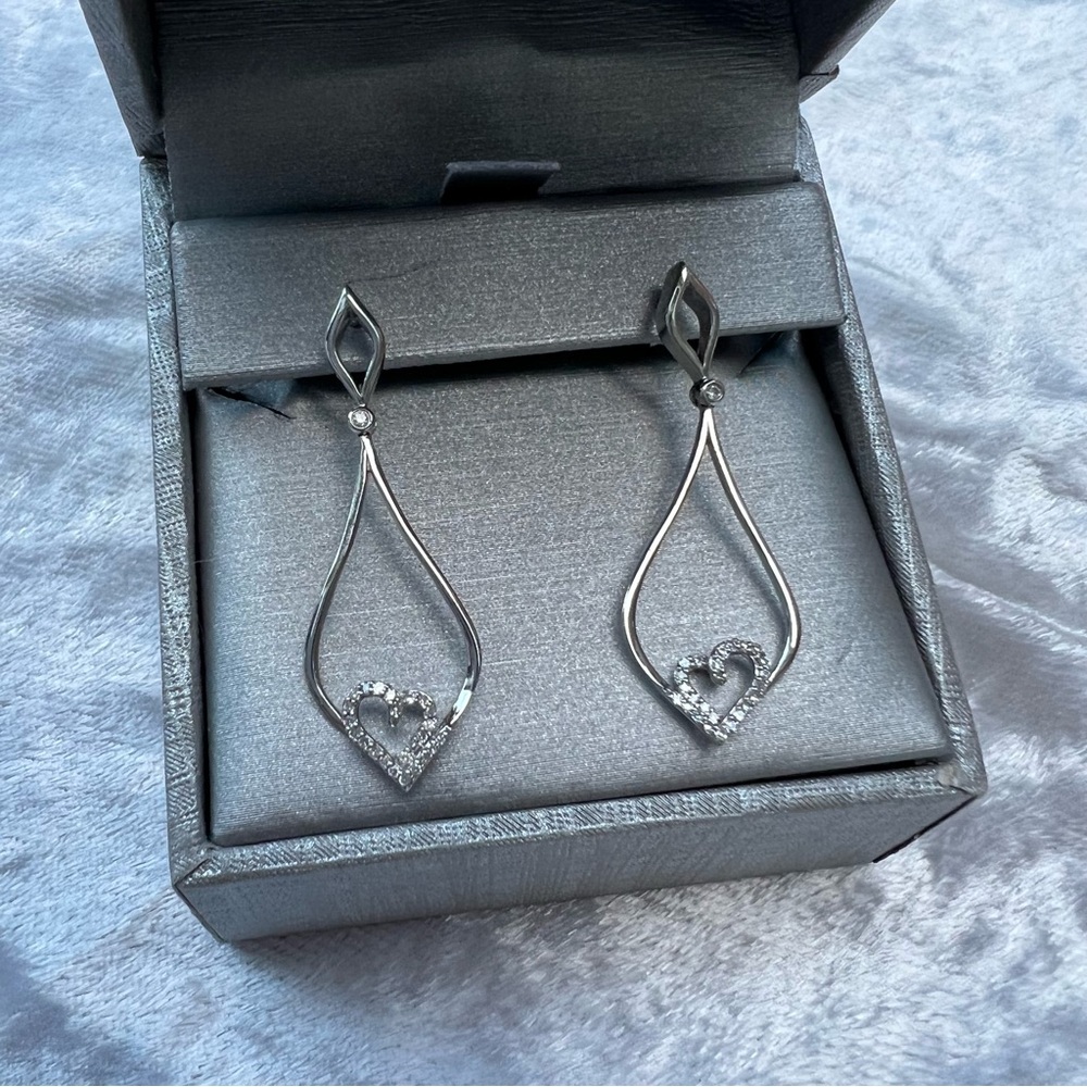 Zales Diamond Heart Drop Earrings in Sterling Silver